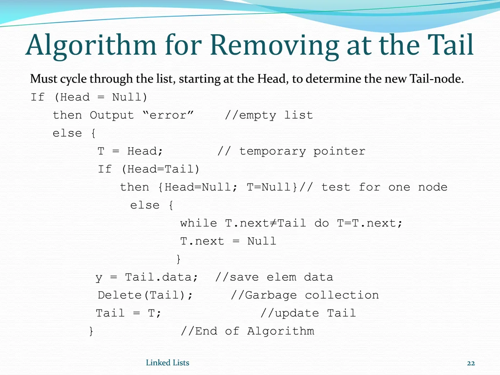 algorithm for removing at the tail