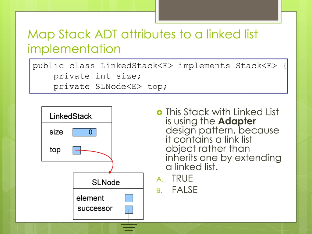 map stack adt attributes to a linked list 1