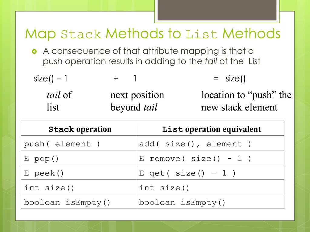 map stack methods to list methods a consequence