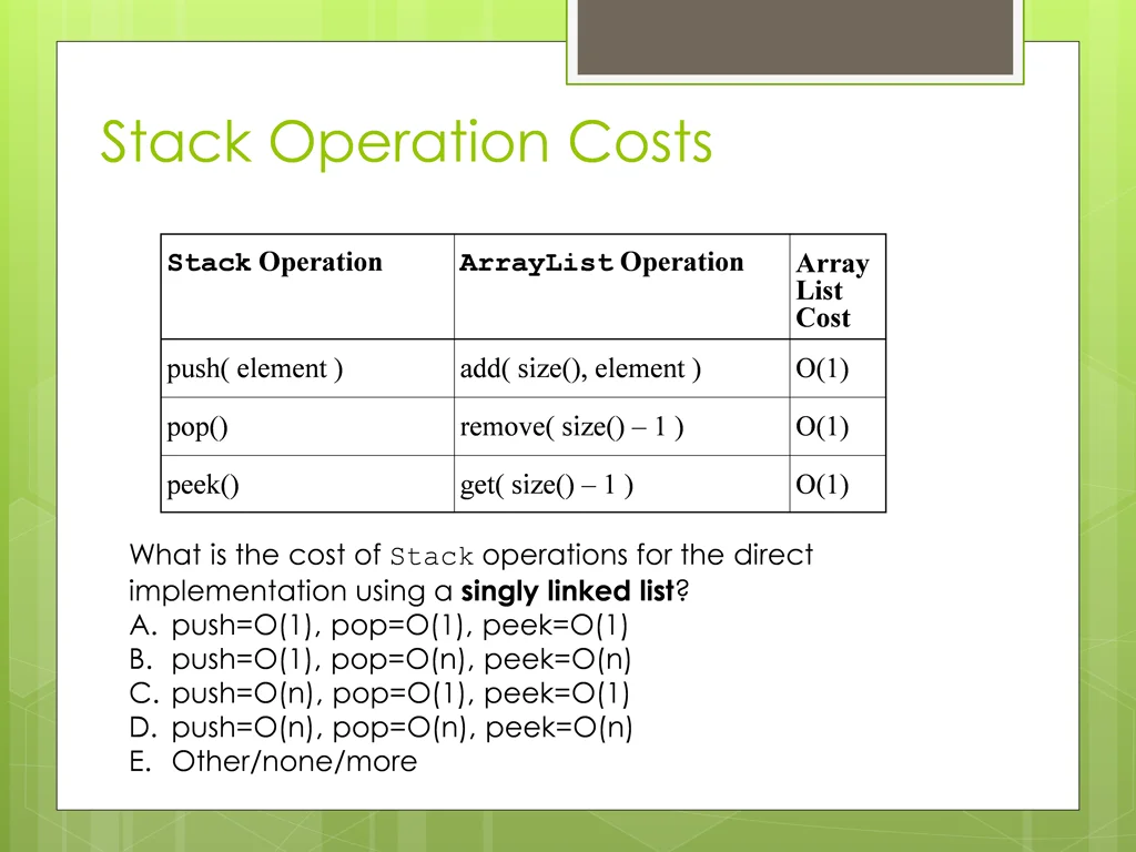 stack operation costs