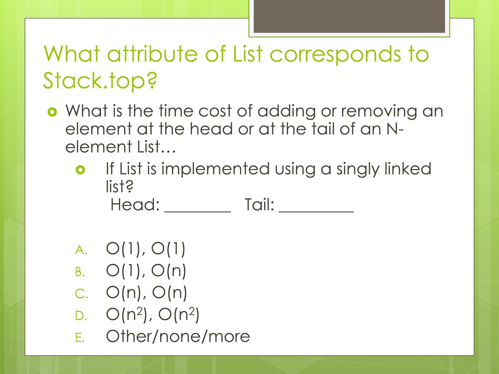 what attribute of list corresponds to stack top 1