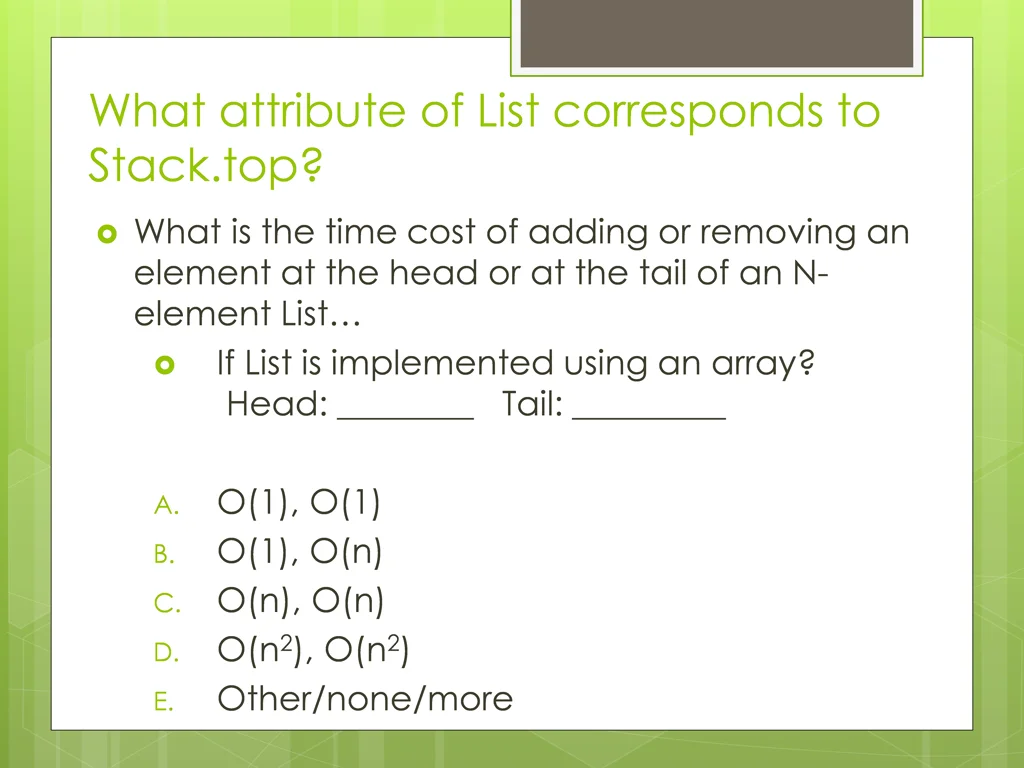 what attribute of list corresponds to stack top
