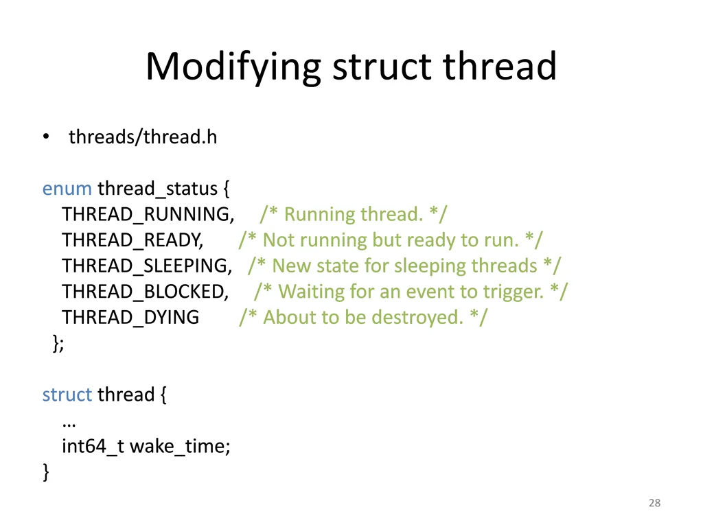 modifying struct thread