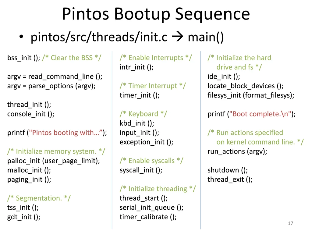 pintos bootup sequence pintos src threads init