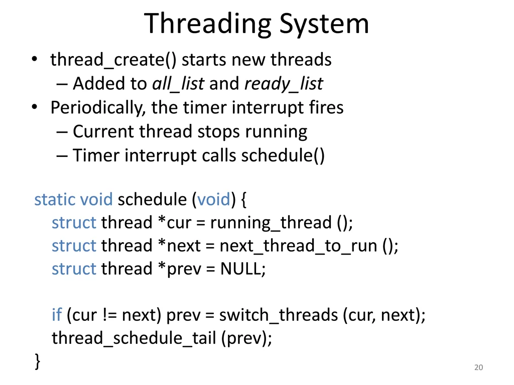 threading system thread create starts new threads