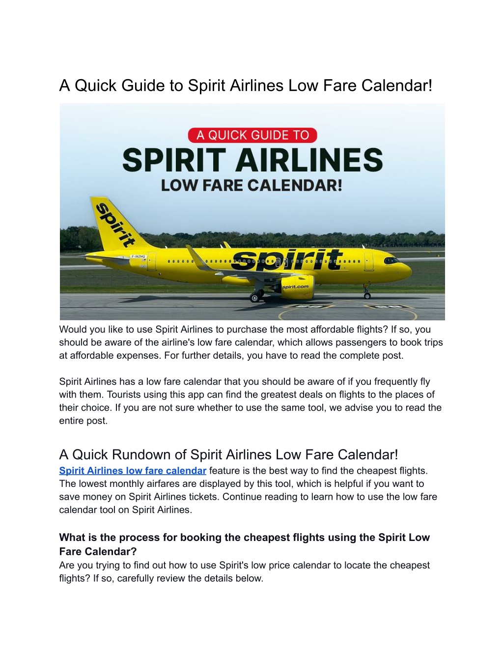 PPT A Quick Guide to Spirit Airlines Low Fare Calendar PowerPoint