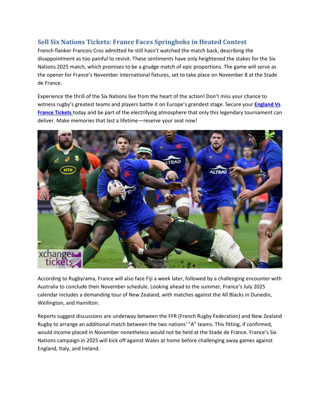 PPT France and South Africa Set for Explosive Six Nations 2025