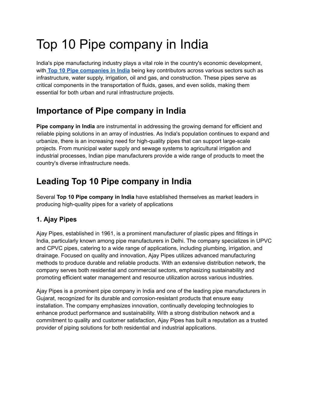 Ppt - Top 10 Pipe Company In India (2) Powerpoint Presentation, Free 