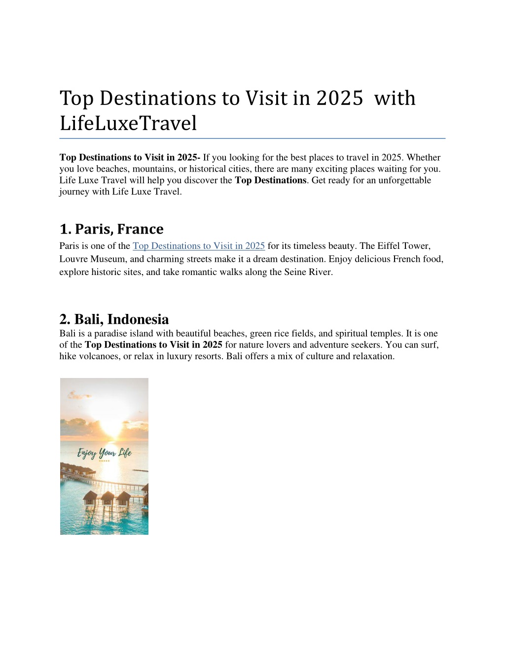 PPT Top Destinations to Visit in 2025 with Life LuxeTravel PowerPoint