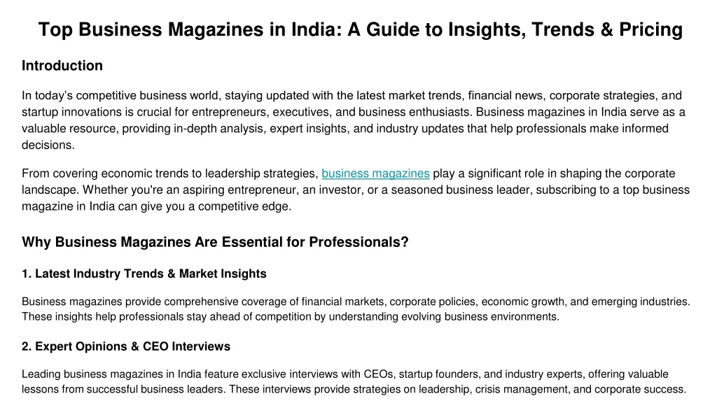 PPT - Top Business Magazines in India_ A Guide to Insights, Trends ...