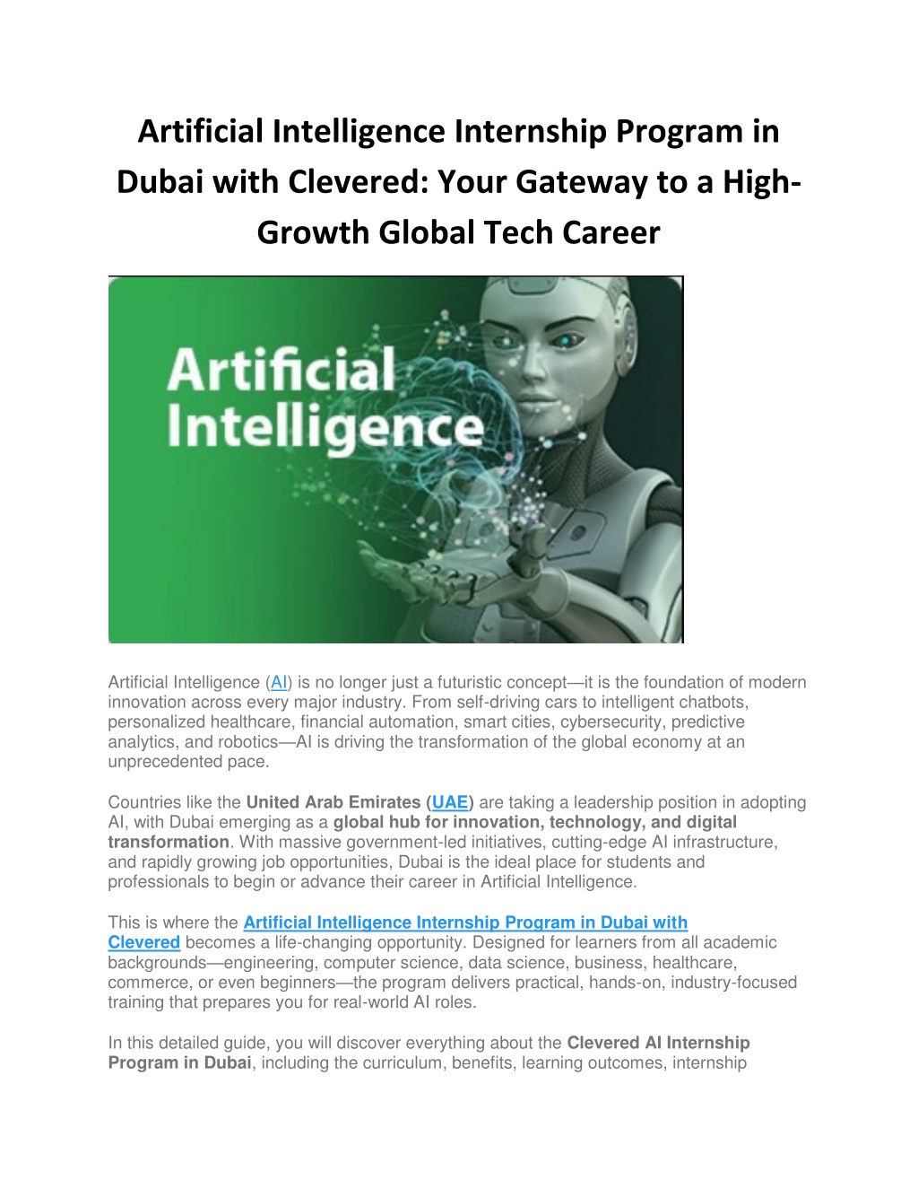 PPT - Artificial Intelligence Internship Program in Dubai with Clevered ...